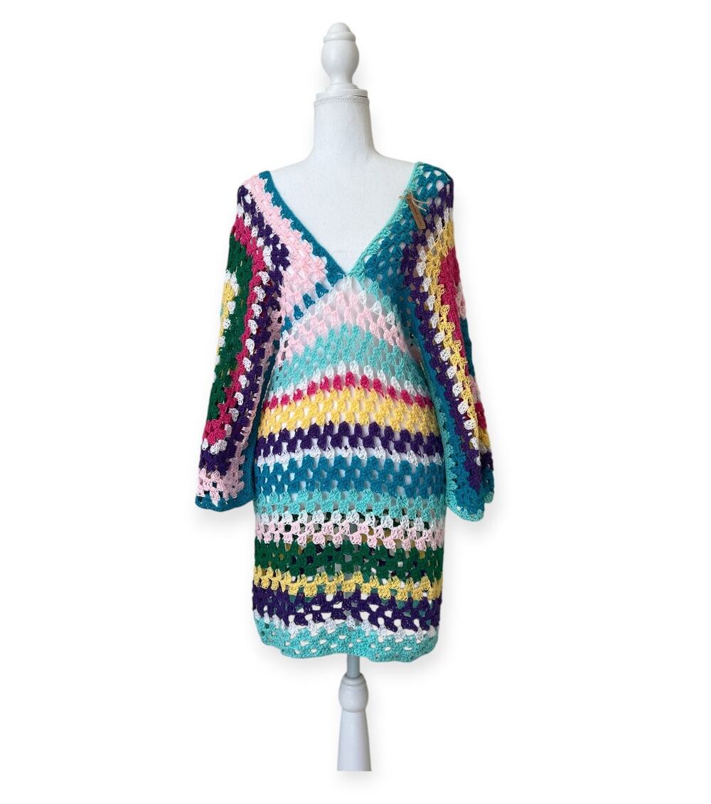Colorfull Straight Mini Dress, Handmade, Pareo, Pencil dress. Size Small